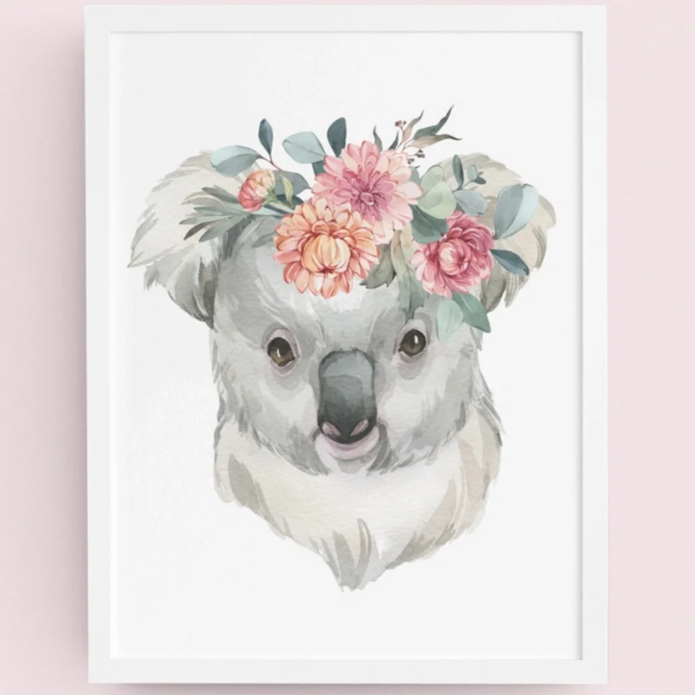 Watercolor Floral Baby Koala Illustration Wall Art Print Poster Unframed - Picture 10 of 10